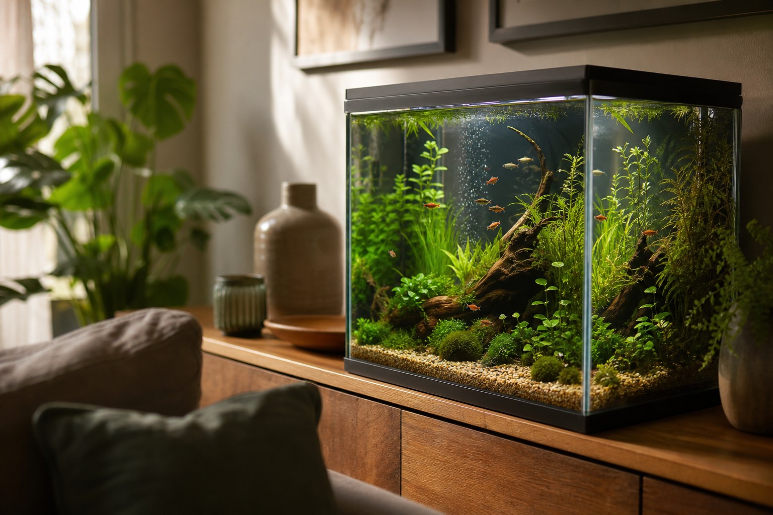 Prioritised list of essential aquarium equipment categories on a notepad